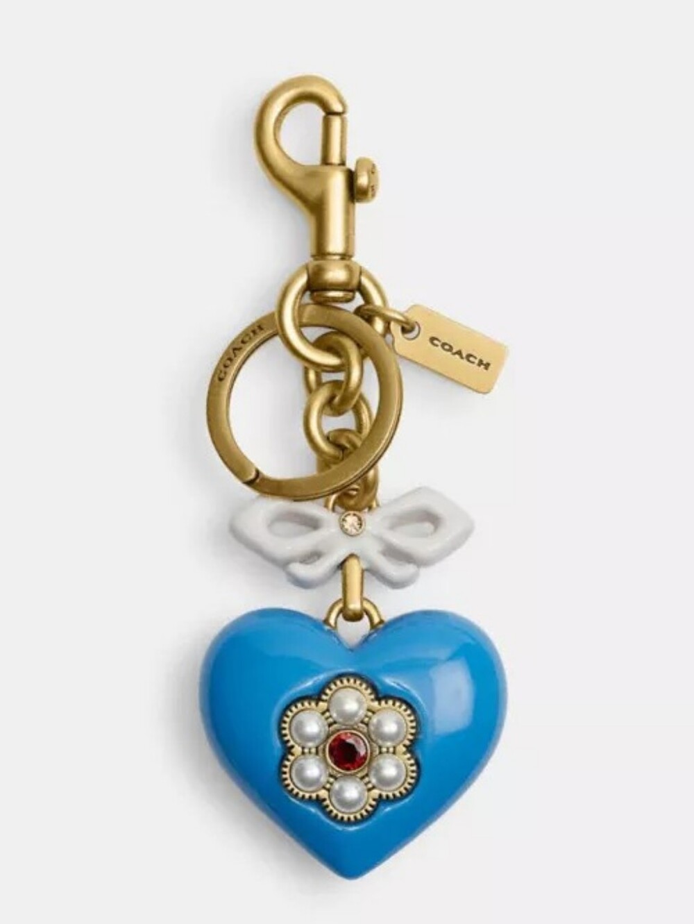 *NWT* COACH Blue Heart With White Bow Bag Charm